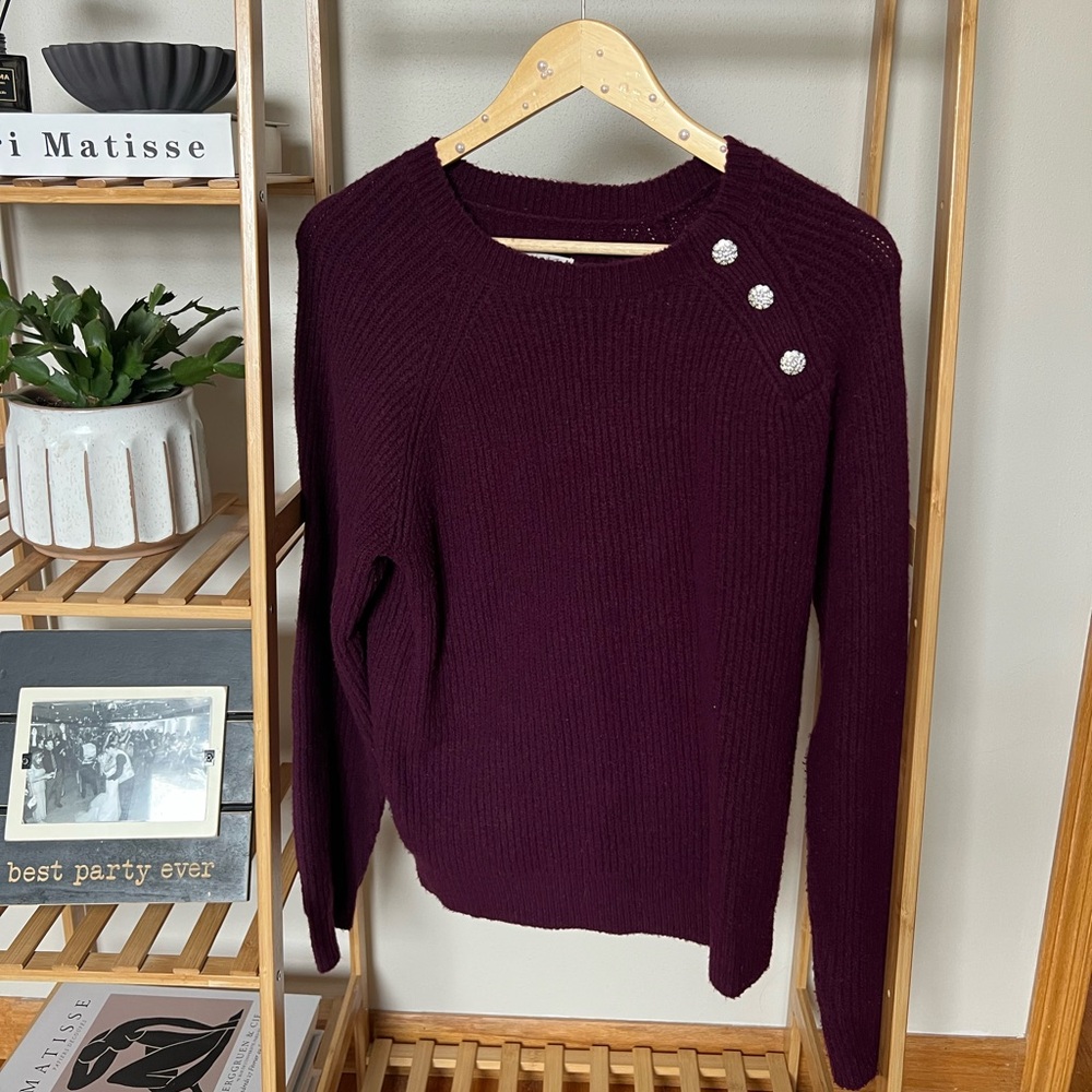 Rhinestone Button Detail Damson Sweater